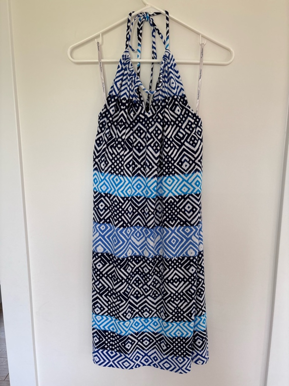 Tommy Bahama Navy and White Geometric Halter Dress